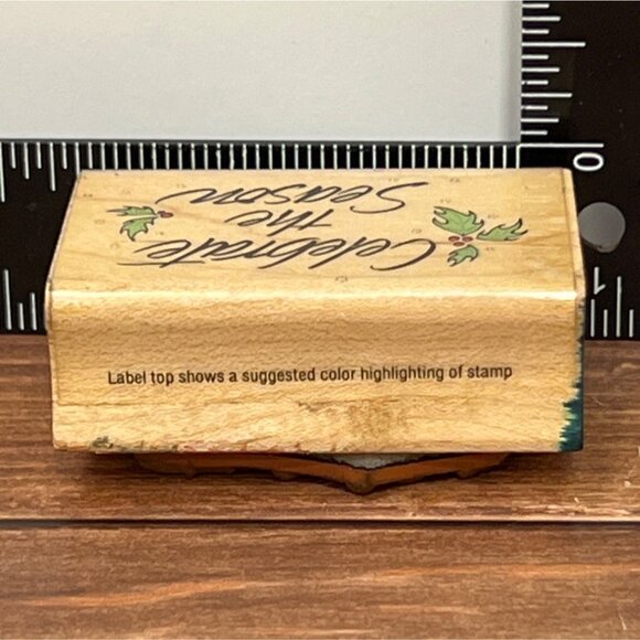 1989 Celebrate The Season Holiday WOOD MOUNTED Rubber Stamp HERO ARTS D170 - Picture 4 of 5